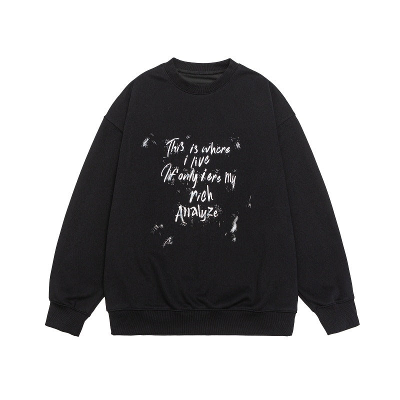 Unisex Lockeres Oversize-Sweatshirt mit verwaschenem Script‑Print, gerippten Bündchen und Relaxed‑Fit Drune