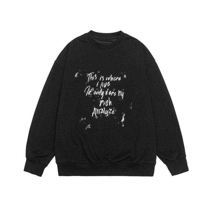 Unisex Lockeres Oversize-Sweatshirt mit verwaschenem Script‑Print, gerippten Bündchen und Relaxed‑Fit Drune