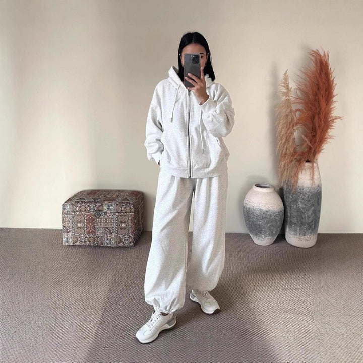 Damen nan übergroße Kapuzenjacke mit Reißverschluss und weite Jogginghose Lounge Set Drune