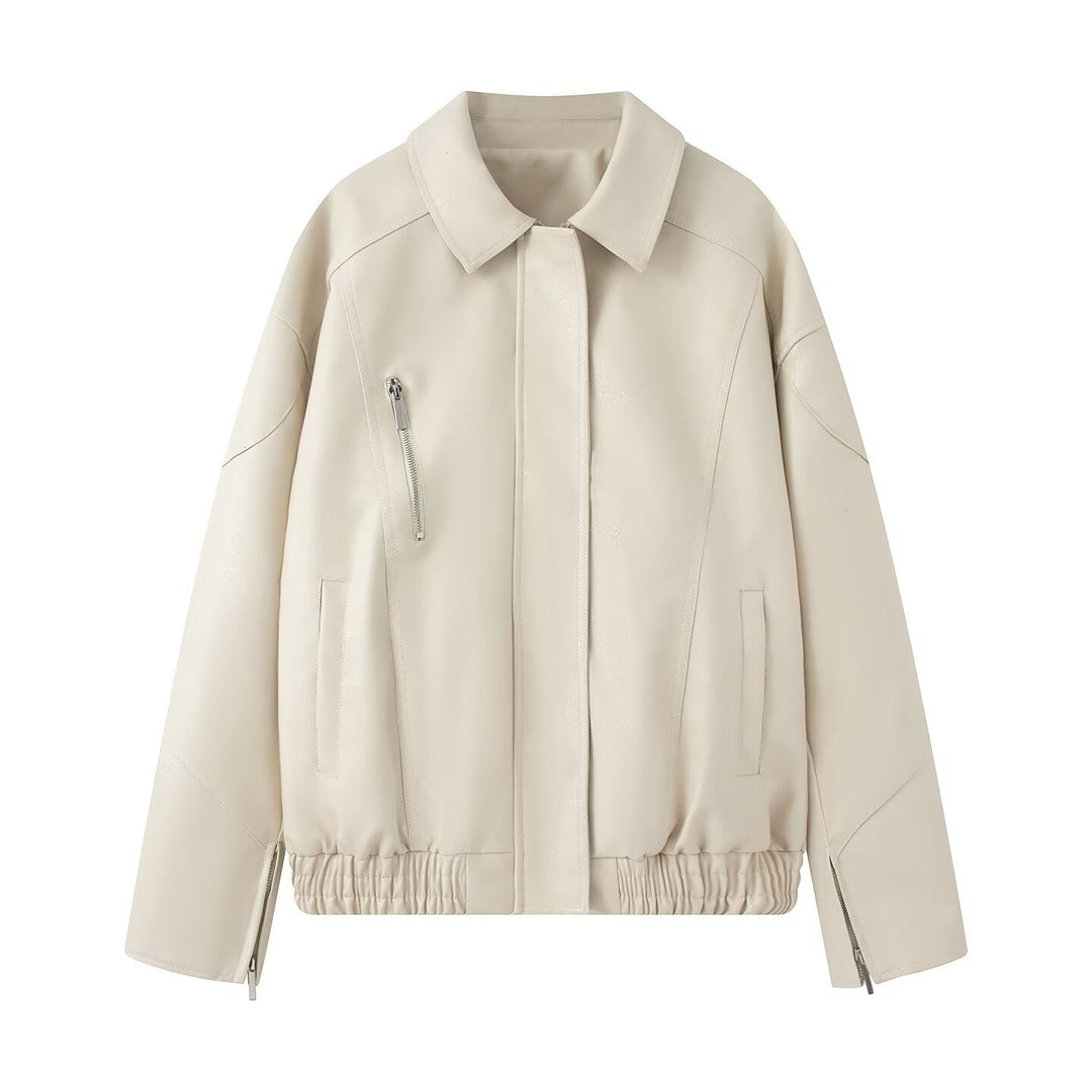 Damen Stilvolle Kunstlederjacke mit elastischem Bund Drune