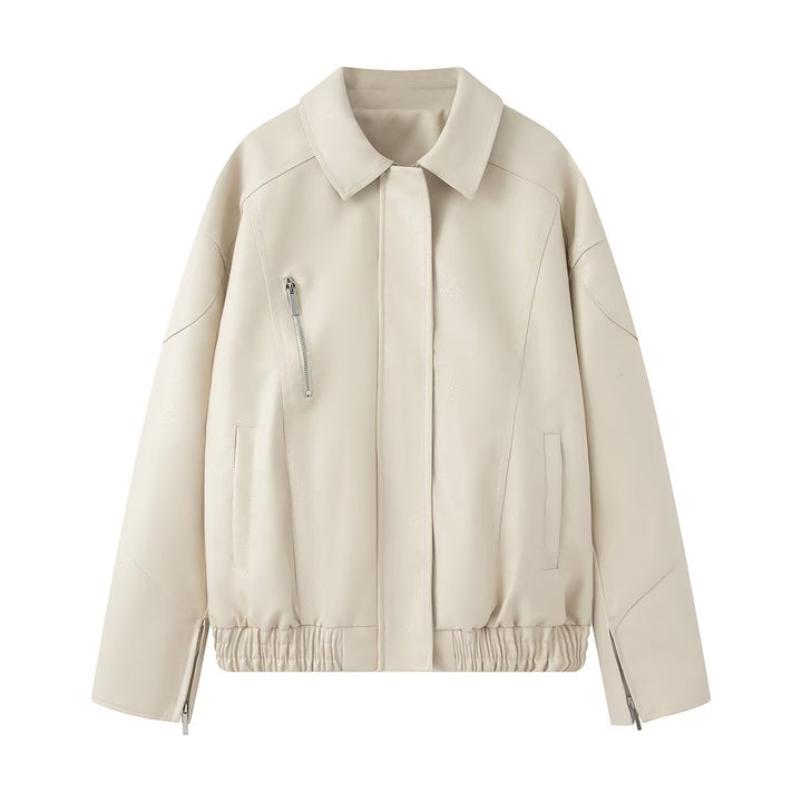 Damen Stilvolle Kunstlederjacke mit elastischem Bund Drune