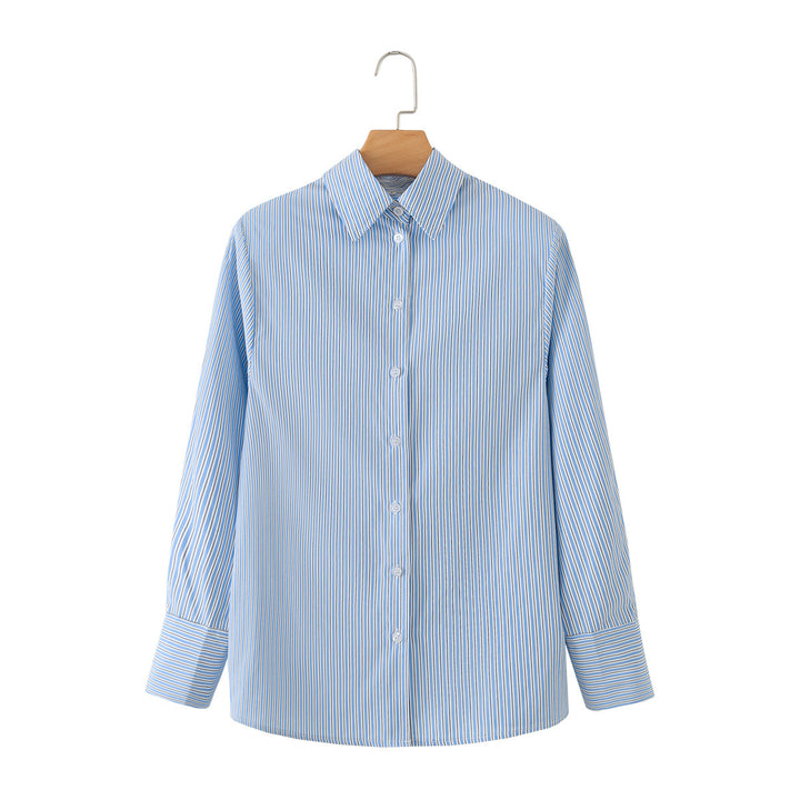 Damen Oversized Streifenbluse mit Hemdkragen und Manschetten Drune