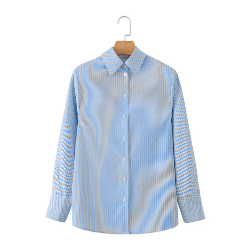 Damen Oversized Streifenbluse mit Hemdkragen und Manschetten Drune