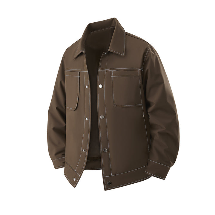 Herren Leichte Overshirt-Jacke aus strukturiertem Kunstleder mit aufgesetzten Brusttaschen Drune