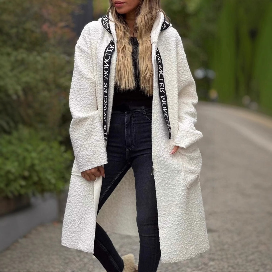 Damen Modischer Oversized-Fleece-Mantel mit praktischen Taschen und Kapuze Drune