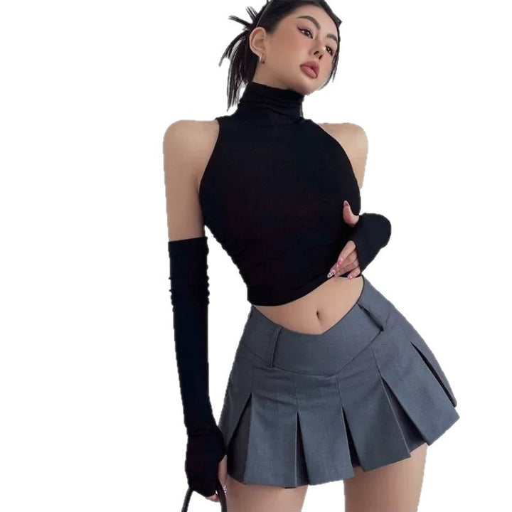 Damen Langarm Crop-Top mit Stehkragen und figurbetontem Schnitt Drune
