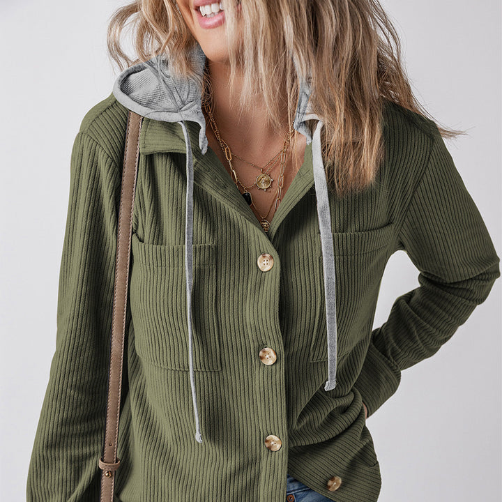 Drune | Damen Kapuzenshirt Jacke mit Rippstruktur Casual Style