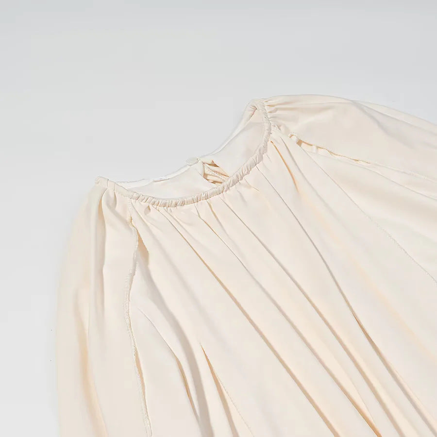 Damen nan plissiertes Cape-Top mit weitem Fall, langen Ärmelschlitzen und elastischem Rundhalsausschnitt Drune