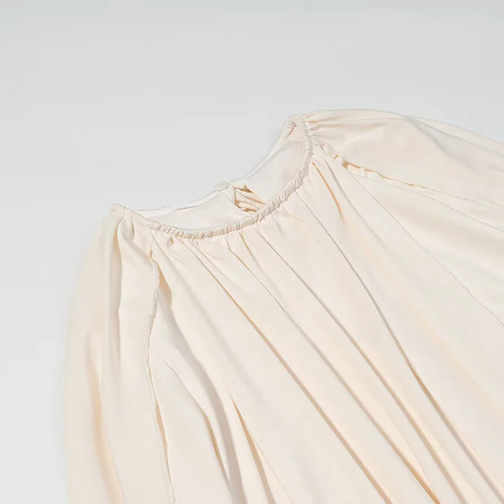Damen nan plissiertes Cape-Top mit weitem Fall, langen Ärmelschlitzen und elastischem Rundhalsausschnitt Drune