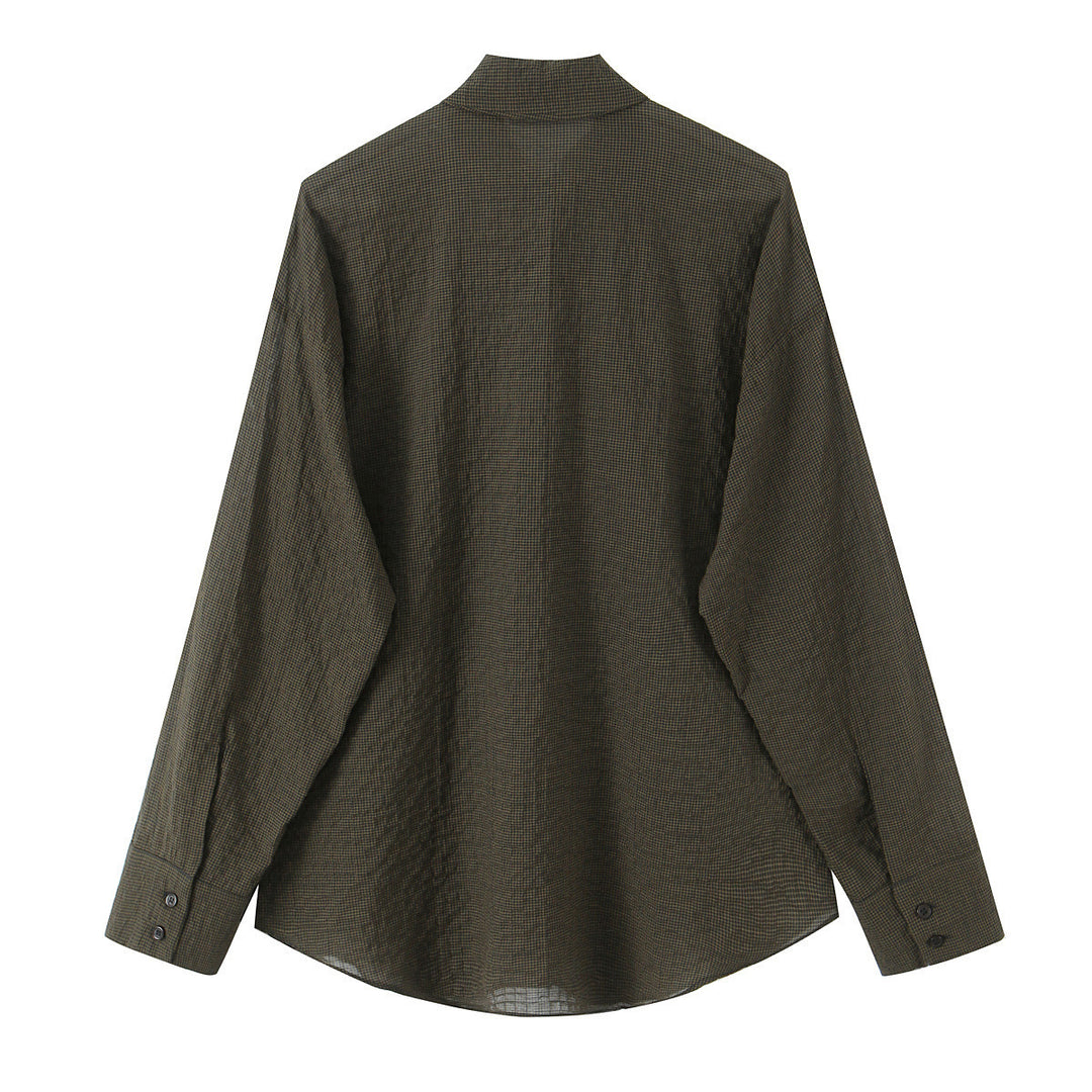 Damen Oversize-Bluse mit Schleifenkragen und feinem Vichy-Karo Drune