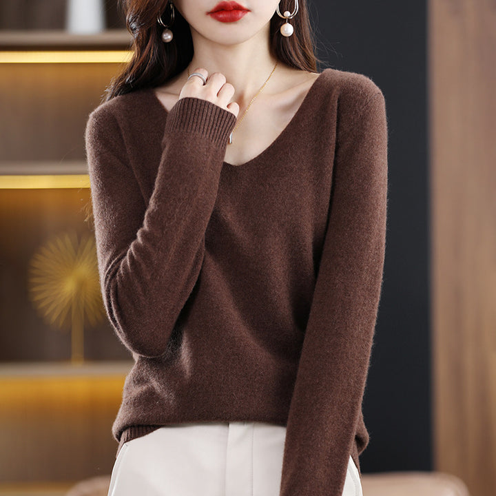 Damen V-Ausschnitt Pullover in Kaschmir-Optik mit legerem Schnitt und Rippbündchen Drune
