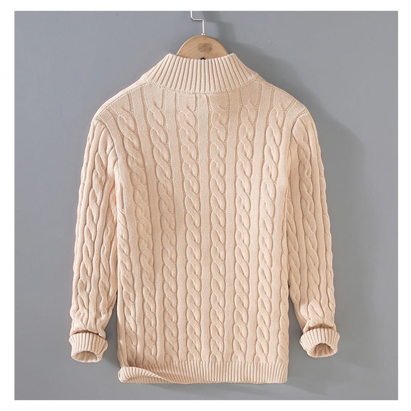 Herren Zopfmuster-Halbzip-Pullover aus weicher Baumwollmischung mit Stehkragen Drune