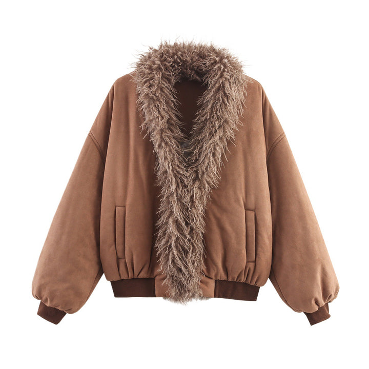 Damen Modische Jacke mit luxuriösem Kunstfellkragen und bequemen Schulterpartien Drune