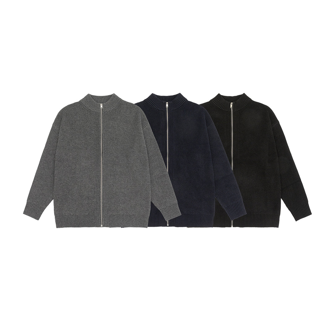 Damen Oversize-Strickjacke mit durchgehendem Reißverschluss und Stehkragen Drune