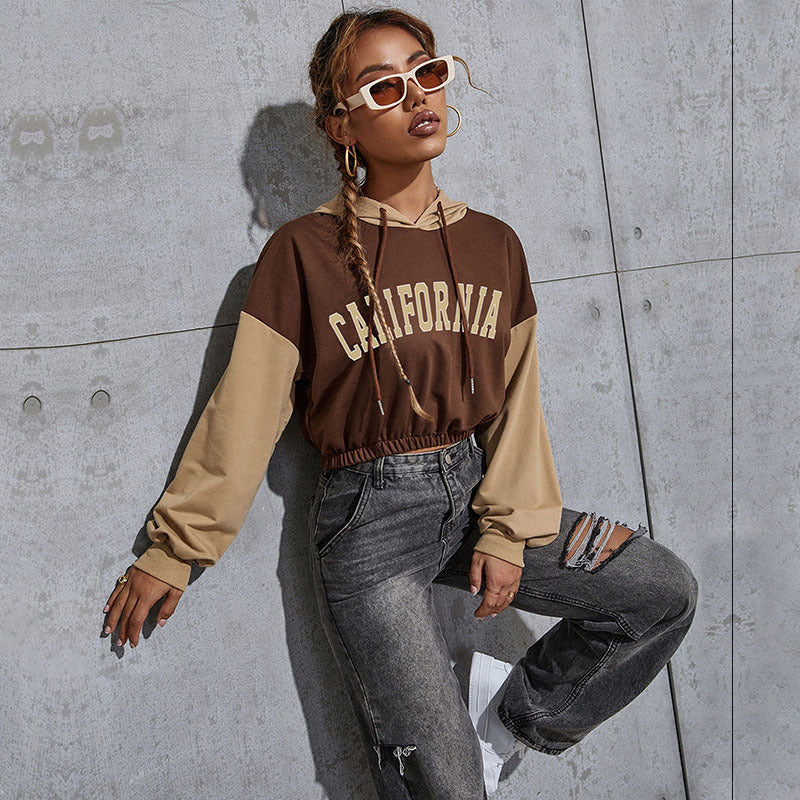 Damen Modischer cropped Hoodie mit Farbblock Drune
