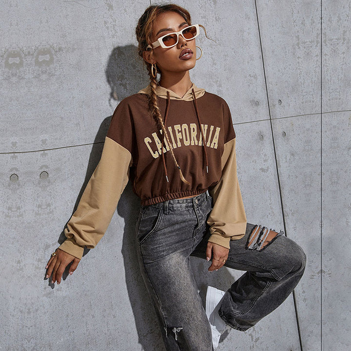 Damen Modischer cropped Hoodie mit Farbblock Drune
