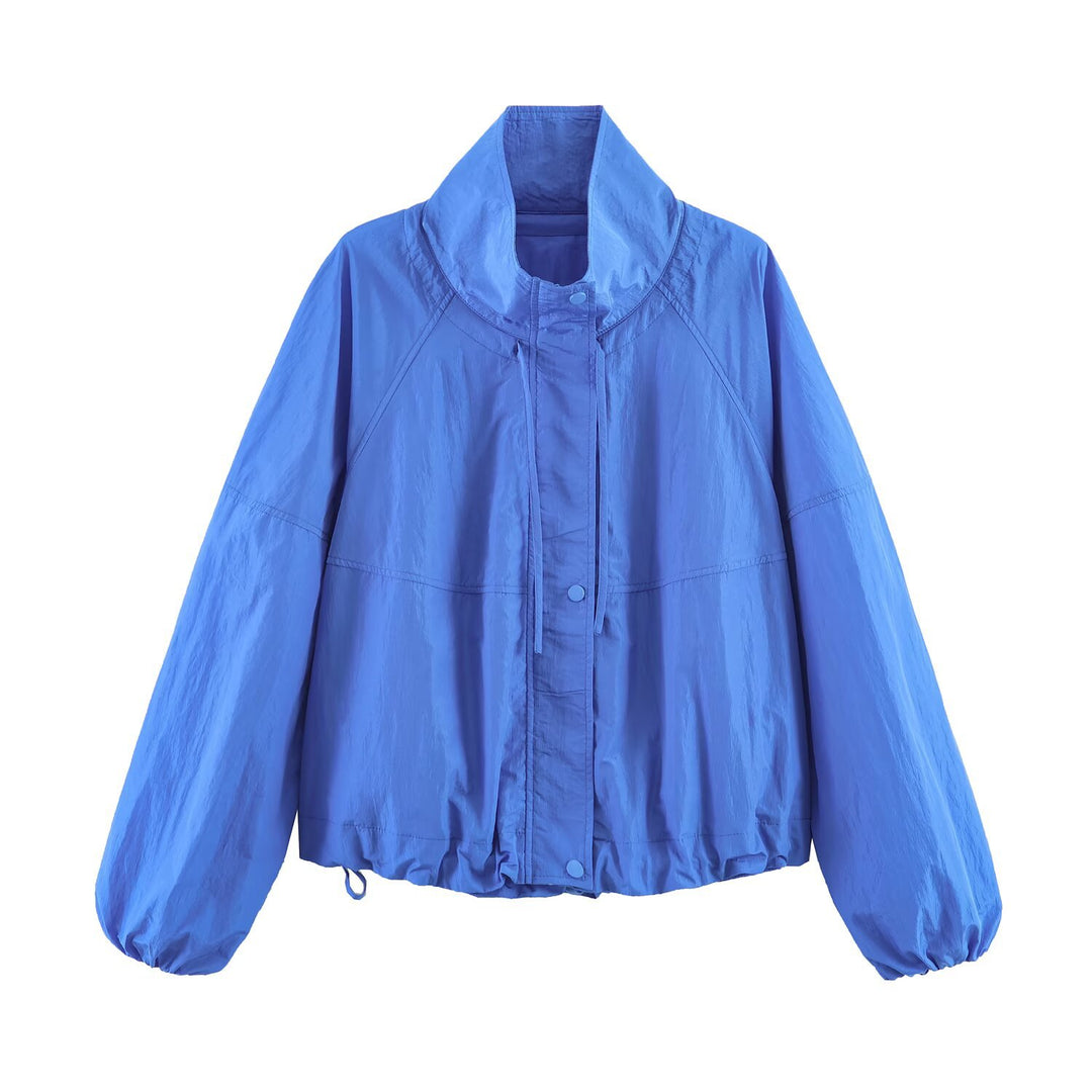 Damen Leichte Windbreakerjacke mit hohem Stehkragen, Tunnelzugsaum und Raglanärmeln Drune
