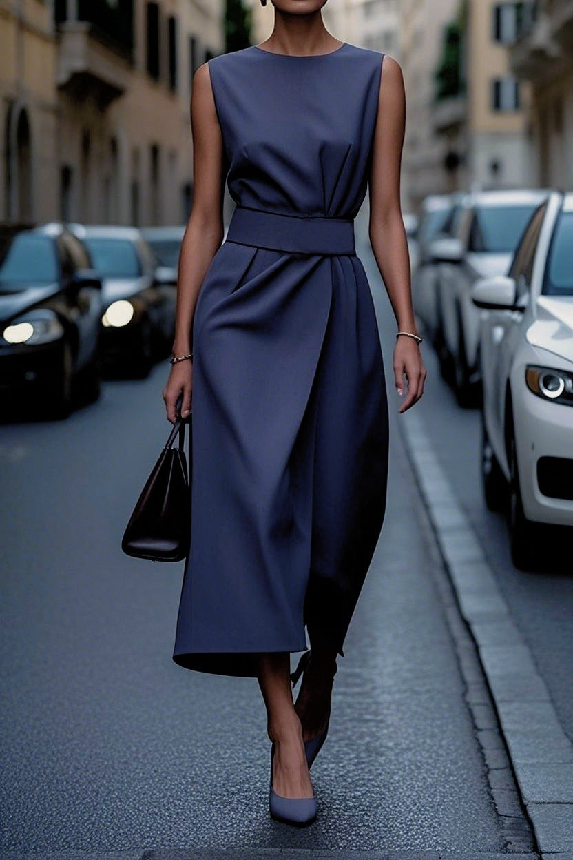 Damen elegantes Maxikleid mit schlanker Silhouette und seitlichem Schlitz Drune