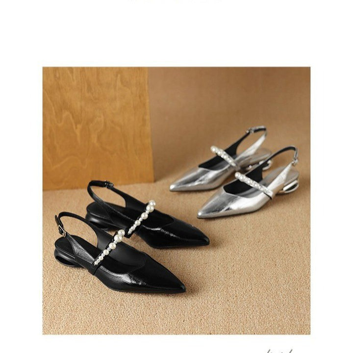 Damen spitze Slingback‑Mules mit Perlenriemen und skulpturalem Absatz Drune