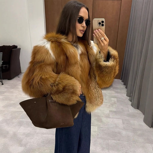Damen Boxy-Kurzmantel im Multi-Layer Fauxfur-Look mit voluminösen Ärmeln Drune