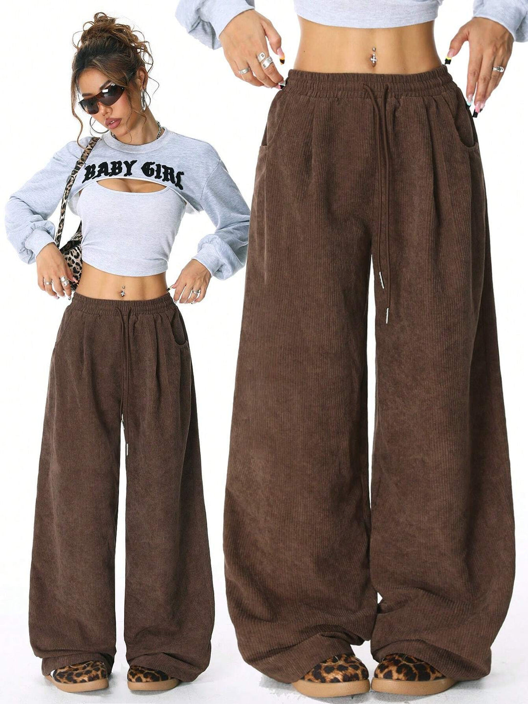 Damen Weite-Hosen Hohe Taille Corduroy Lounge Pants Drune