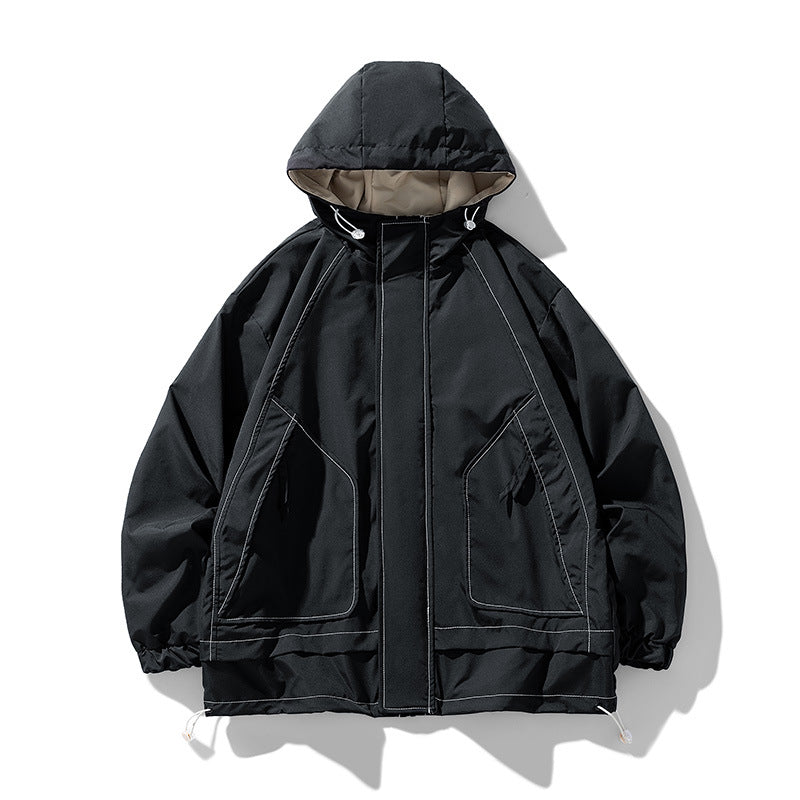 Herren winddichte praktische Outdoor-Jacke mit verstellbarer Kapuze und großen Taschen Drune
