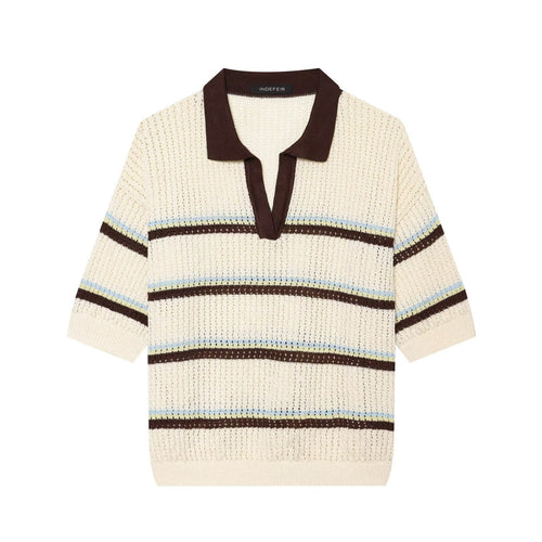 Damen Kurzarm-Polopullover aus Lochstrick mit offenem V-Ausschnitt Drune