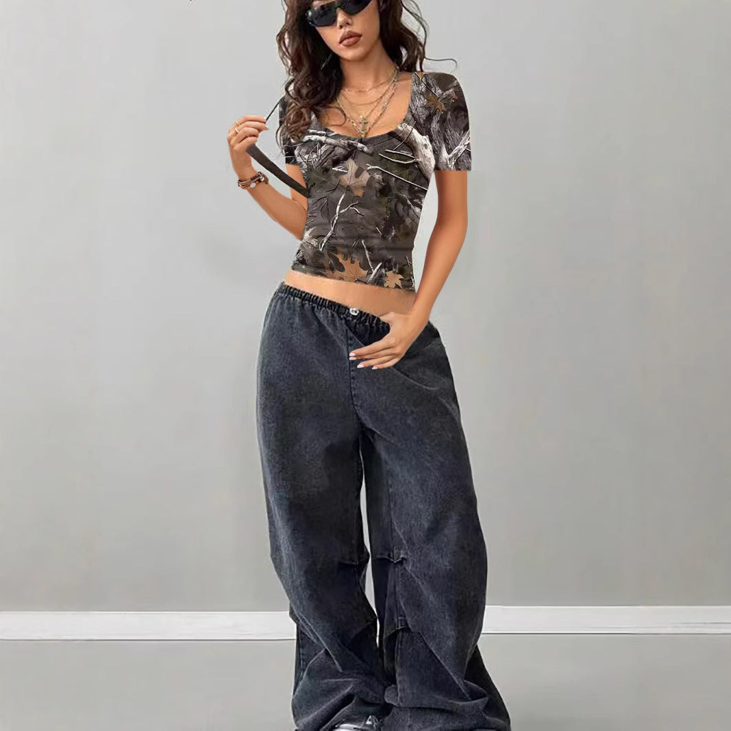 Damen Kurzarm-Oberteil im Camouflage-Design Drune