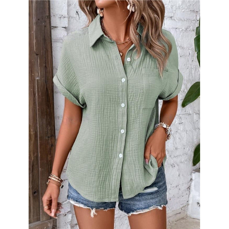 Damen Freizeit-Bluse aus hochwertigem Baumwollmischgewebe mit Knopfverschluss Drune
