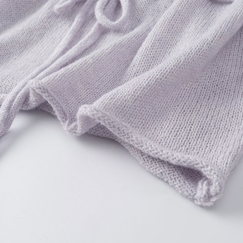 Damen Rüschen-Strickcardigan mit V‑Ausschnitt und Tunnelzugtaillierung Drune
