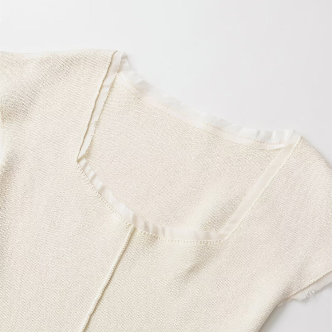 Damen figurbetontes kurzärmliges Shirt mit Rippstruktur Drune