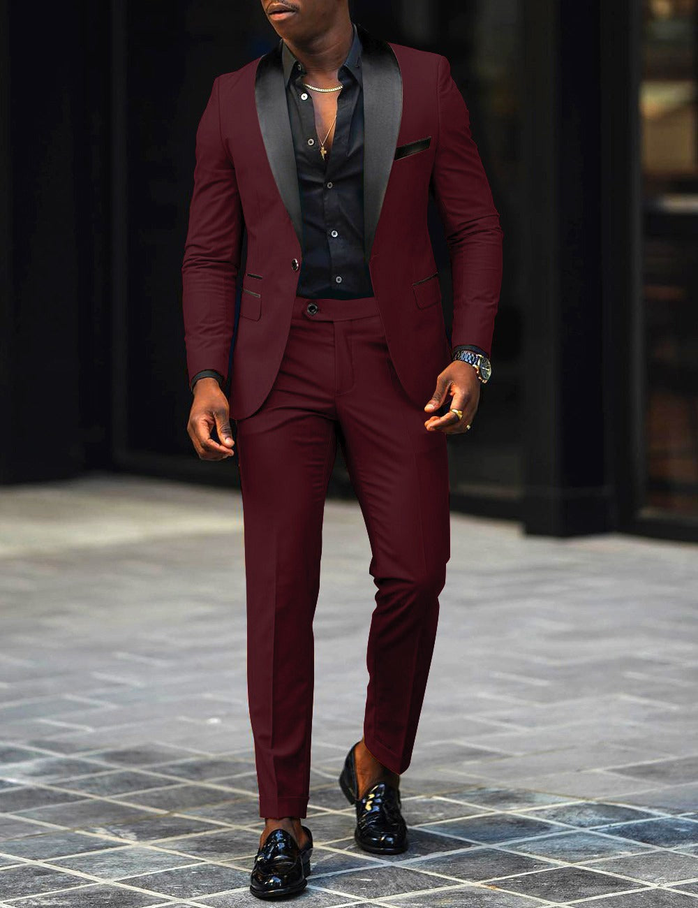 Herren Eleganter Slim-Fit Smokinganzug mit Schalkragen und taillierter Silhouette Drune