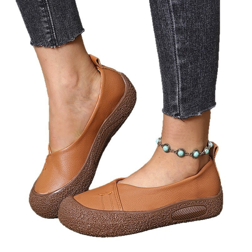 Damen nan komfortable Slip-On Plateau-Ballerina mit strukturierter Gummilaufsohle und weichem PU-Obermaterial Drune