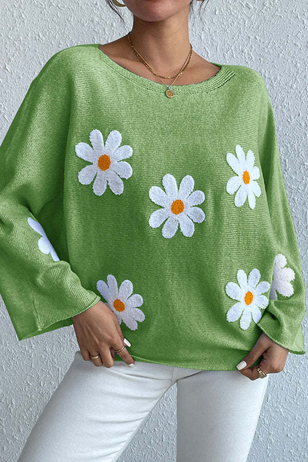 Damen Strickpullover mit verspieltem Blumendesign und weitem Schnitt Drune