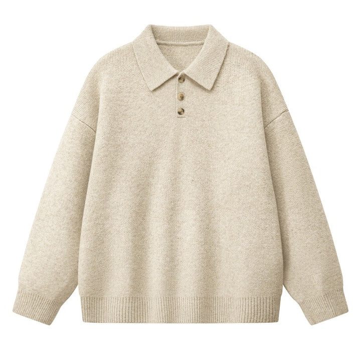 Damen Oversize Polokragen-Strickpullover mit Knopfleiste und geripptem Saum Drune