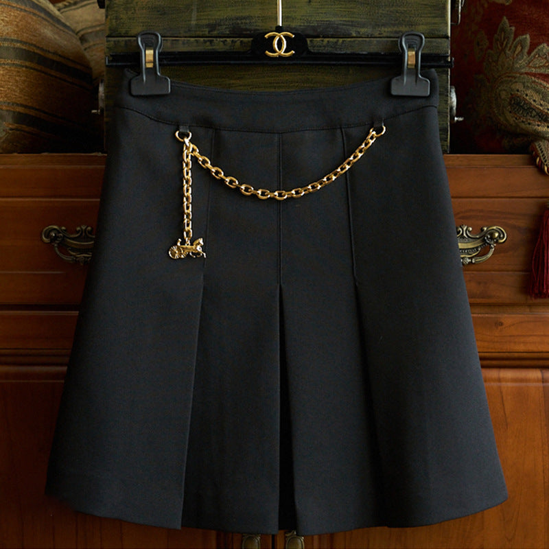 Damen Eleganter Faltenrock mit Kette Drune