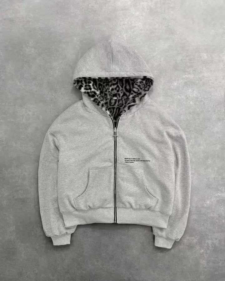 Unisex Kapuzen-Sweatjacke mit Kunstfellfutter, verkürztem Schnitt und Kreuz-Reißverschluss Drune