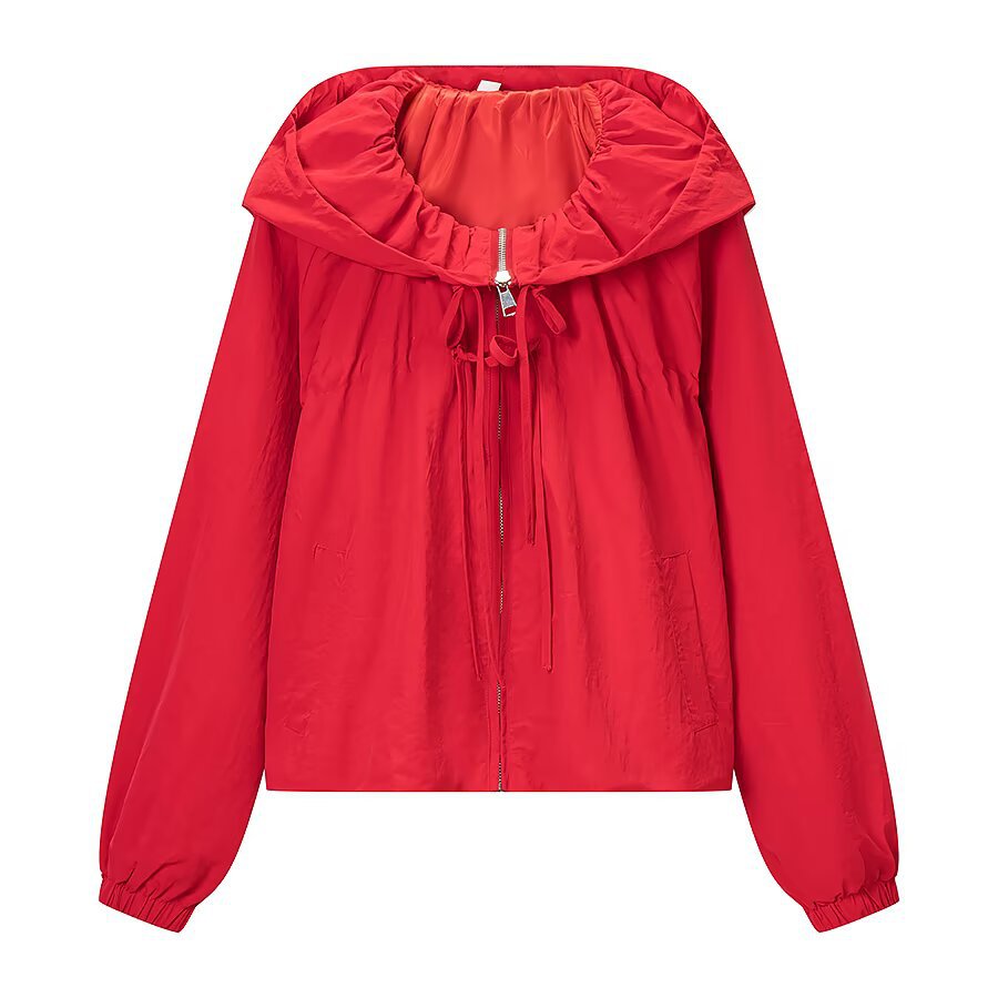 Damen Leichte Kapuzen-Windjacke mit Tunnelzug, Cropped-Schnitt und elastischen Bündchen Drune