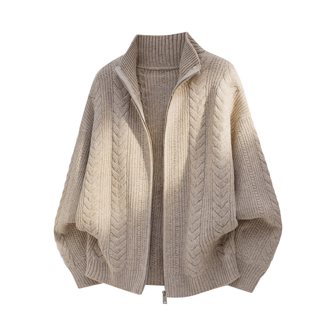 Damen Oversize Strick-Poncho mit Reißverschluss und hohem Rippkragen Drune