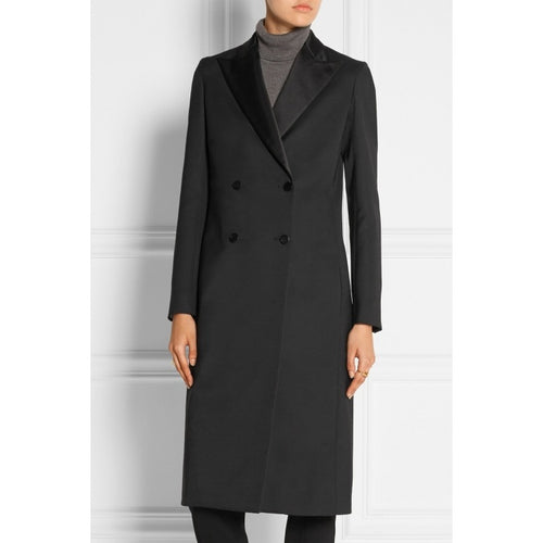 Damen taillierter Longcoat im Smoking‑Look mit Schalkragen Drune