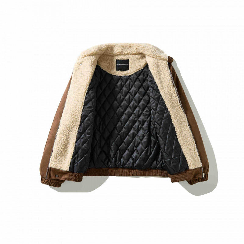 Herren Veloursleder-Optik Bomberjacke mit hohem Stehkragen und Teddyfutter Drune