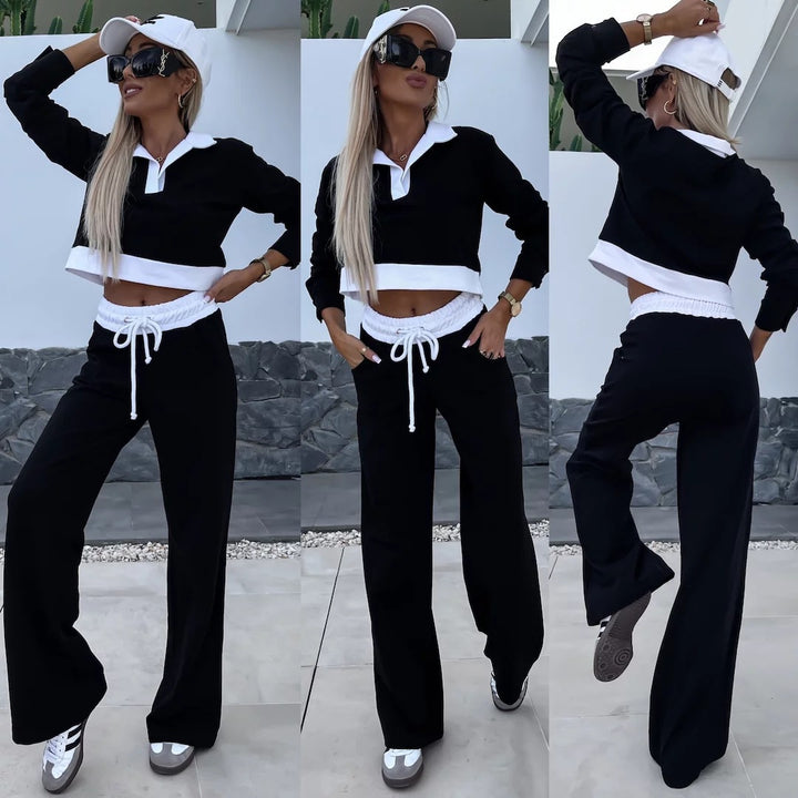 Damen lässiges Sport-Loungewear-Set mit stylischem Kragen und bequemem Schnitt