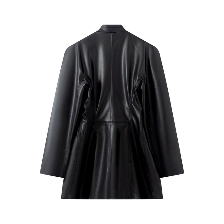 Damen Kunstleder-Blazer im Oversize-Schnitt mit Wickeloptik und taillierten Zierknöpfen Drune