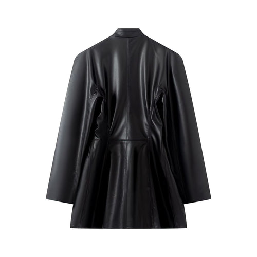 Damen Kunstleder-Blazer im Oversize-Schnitt mit Wickeloptik und taillierten Zierknöpfen Drune