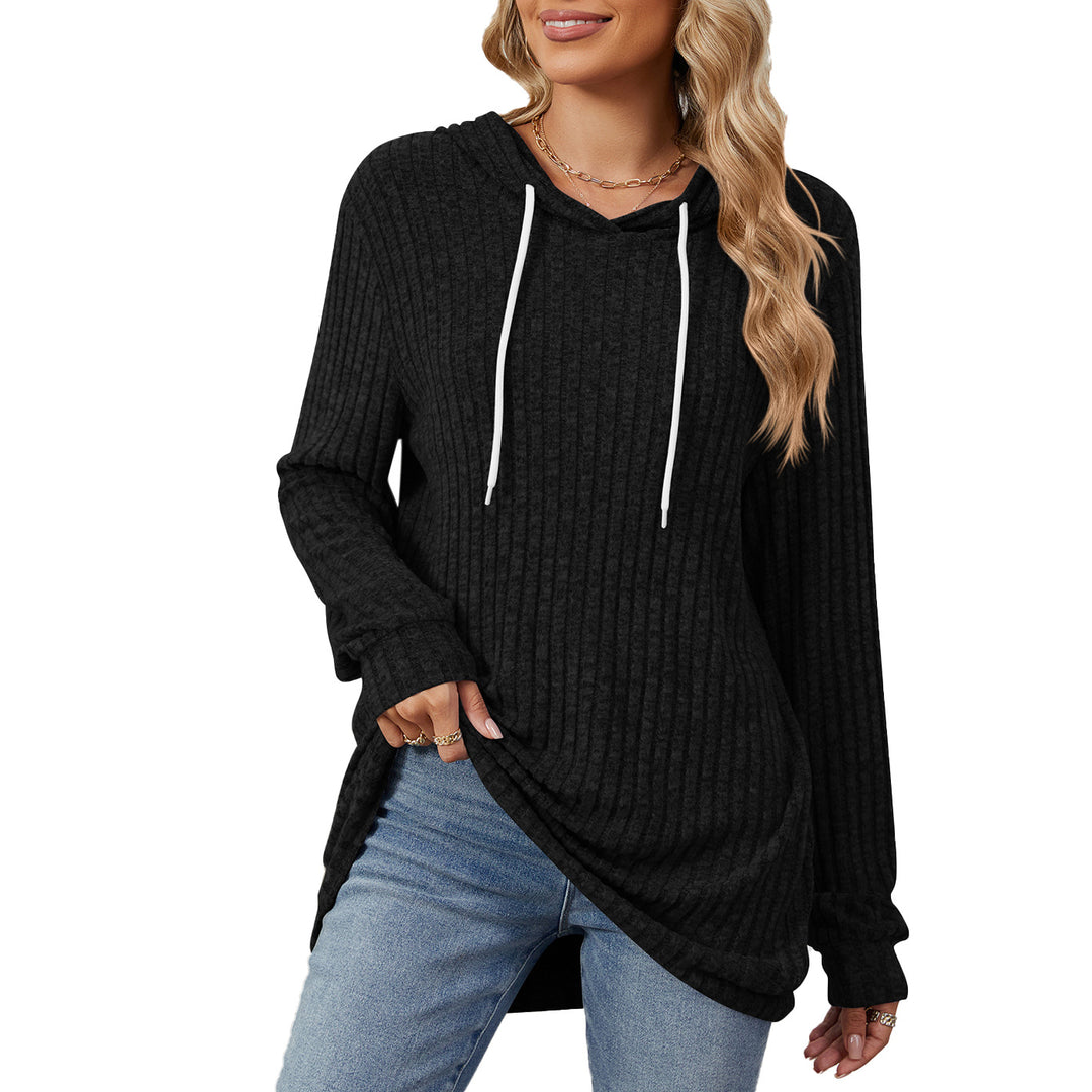 Damen lässiger Longsleeve Hoodie mit Rippstruktur und seitlichen Schlitzen Drune