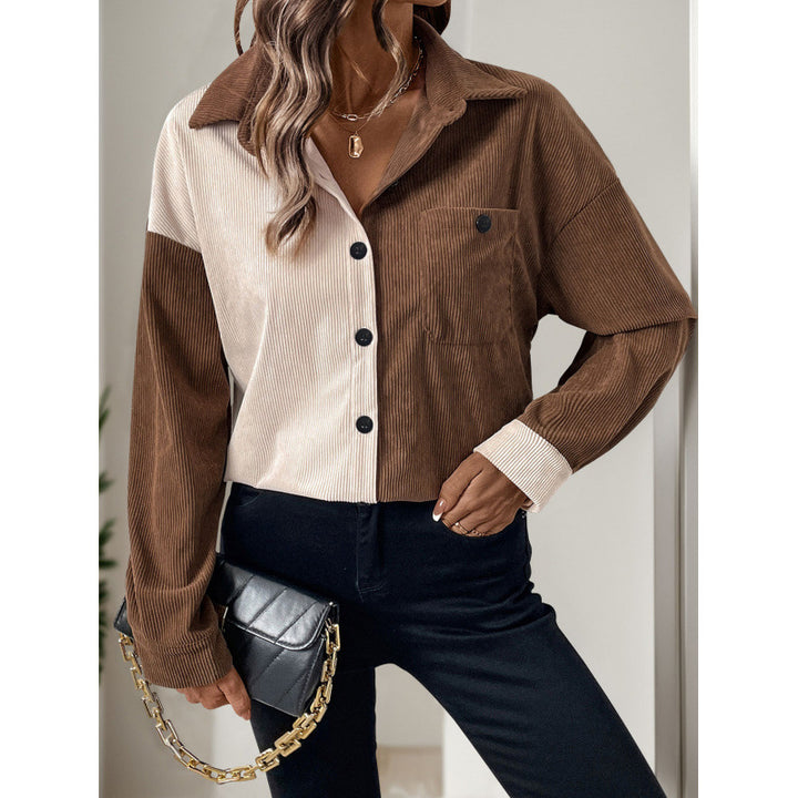 Damen Cordbluse mit modischem Farbblockdesign Drune