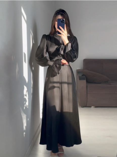 Damen Maxikleid mit weitem Ärmel und raffiniertem Schnitt Drune