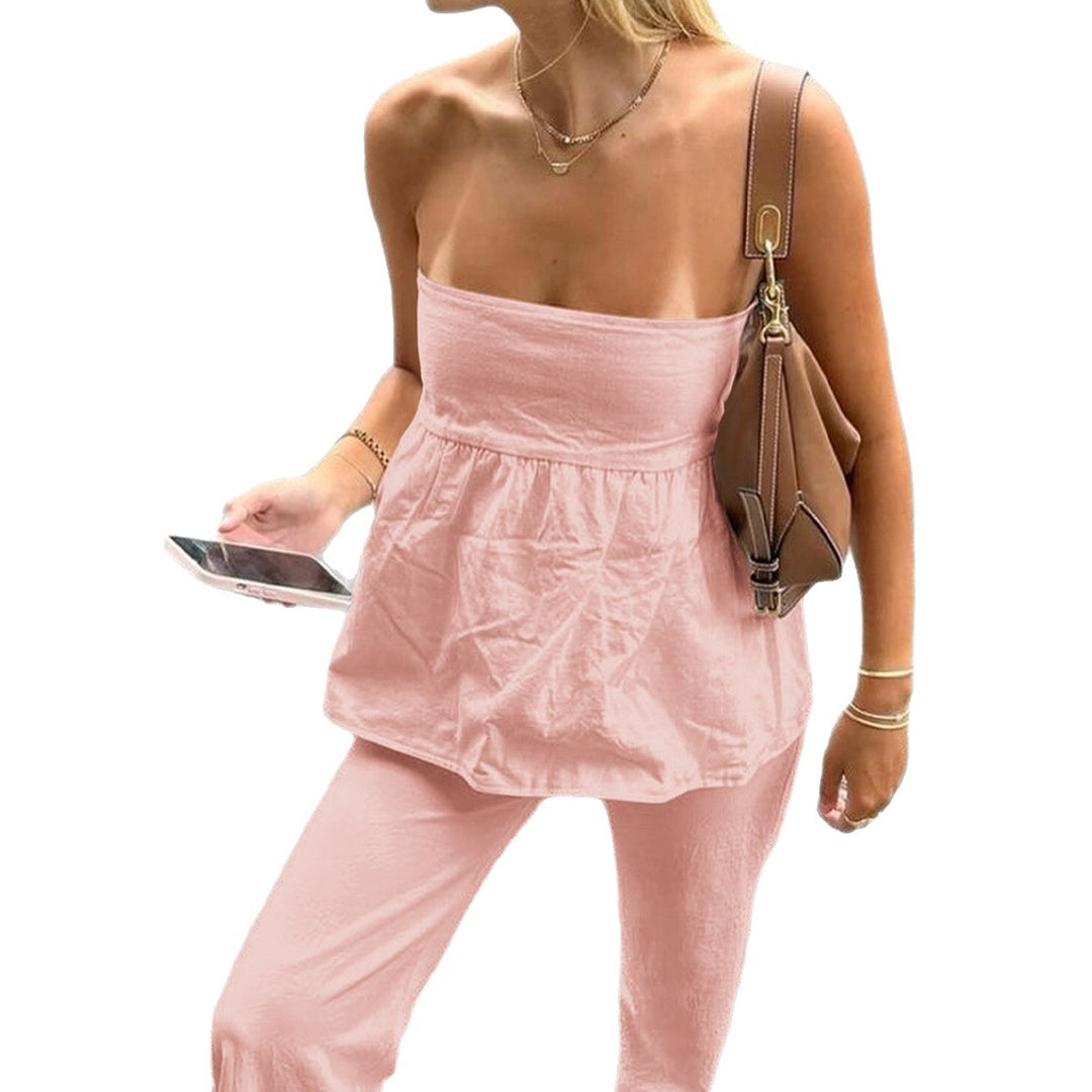 Damen Lässiges Zweiteiliges Set mit trägerlosem Top und weitem Hosen Drune