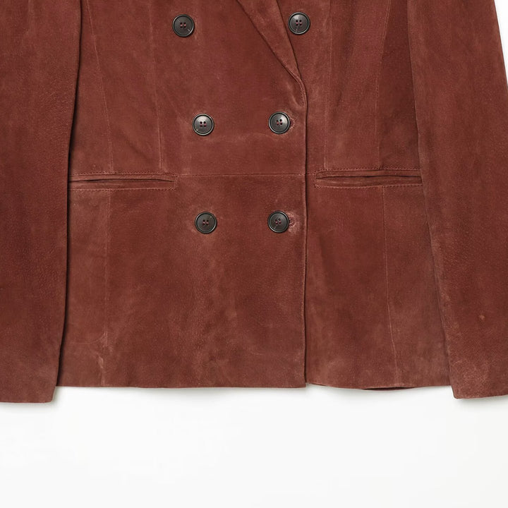 Damen Cropped zweireihiger Veloursblazer mit taillierter Passform und Leistentaschen Drune