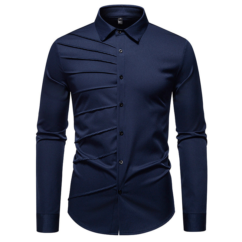 Herren Tailliertes Business-Hemd mit diagonalem Zierfalten-Design Drune